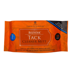 An orange bag of Belvoir Tack Cleaner Mitt with black and white lettering.