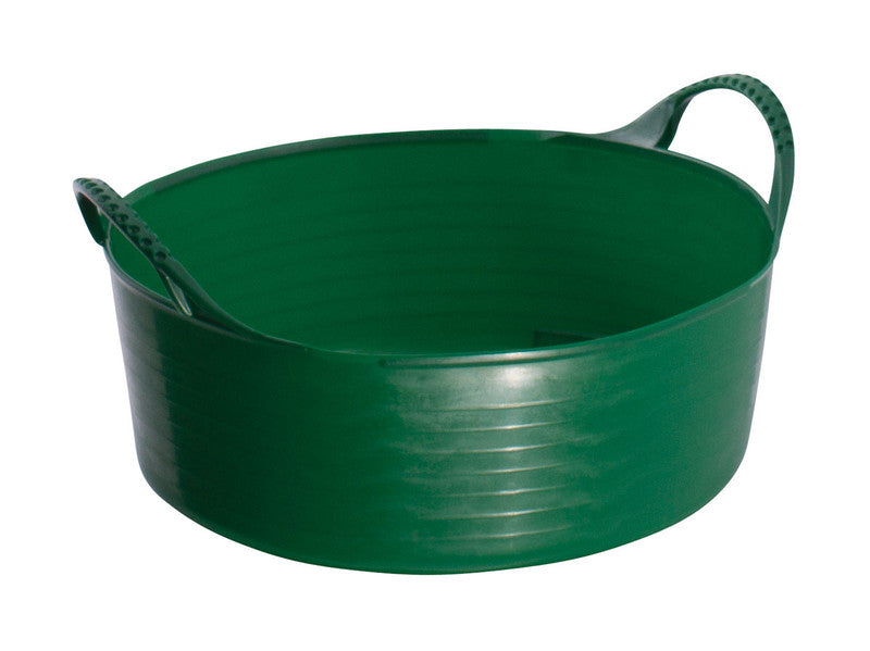 A dark green shallow, flexible tubtrug feed bucket.