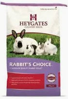 Package of Heygates Rabbit's Choice premium rabbit pellets with an image of rabbits on the front.