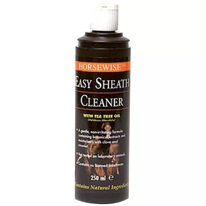 A black bottle of Horsewise Easy Sheath Cleaner on a white background.